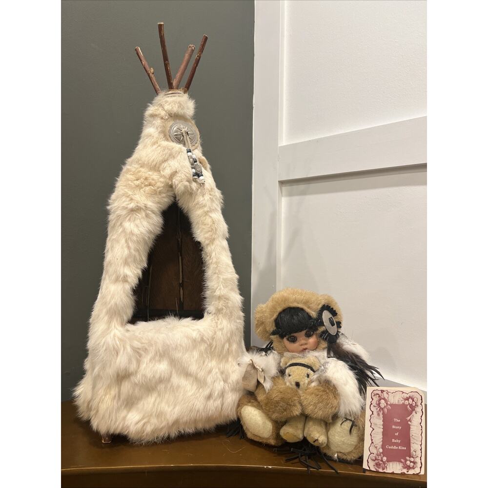 1991  Native American Cuddle Kins‎ With Teddy Bear & Handmade Lodge Wigwam Fur